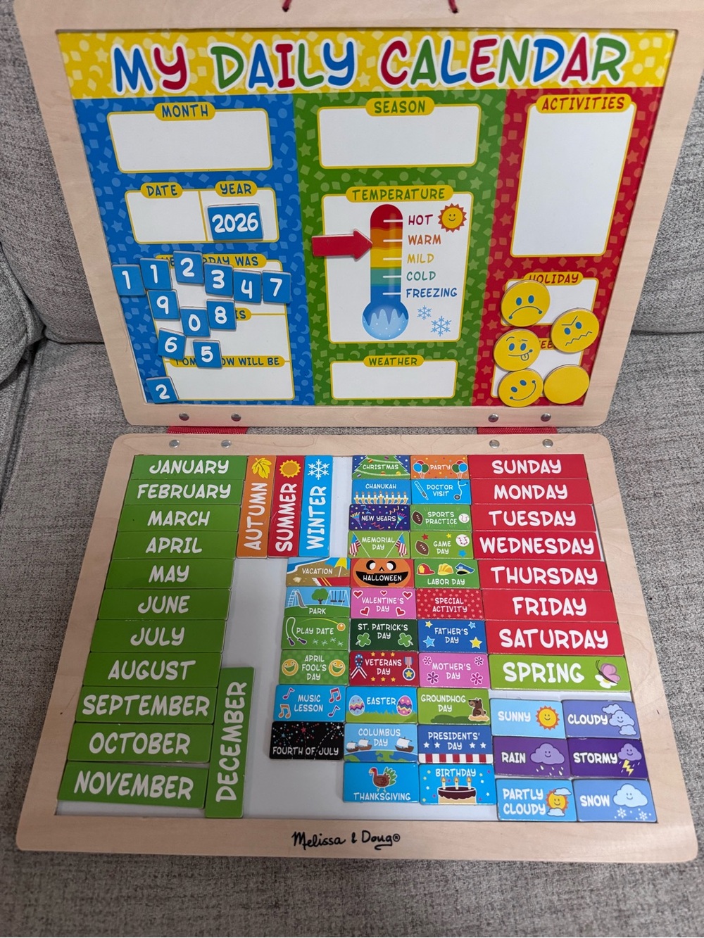 Melissa & Doug Multicolor Magnetic Wooden Daily Calendar-LIKE NEW